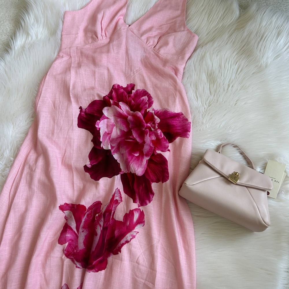 New! Paper Heart Pink Floral V-Neck Midi Dress